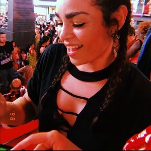 black crop top with front deep V cutout, size L